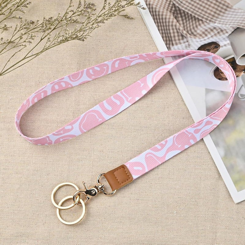 Knagsfa Lanyards for Keys, Neck Lanyards for ID Badges with Metal Hook, Cute Keychain Lanyard for Women, Pink Smile - Image 5